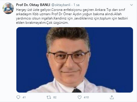 Korona olan Prof. Dr. Ömer Aydın yoğun bakıma alındı