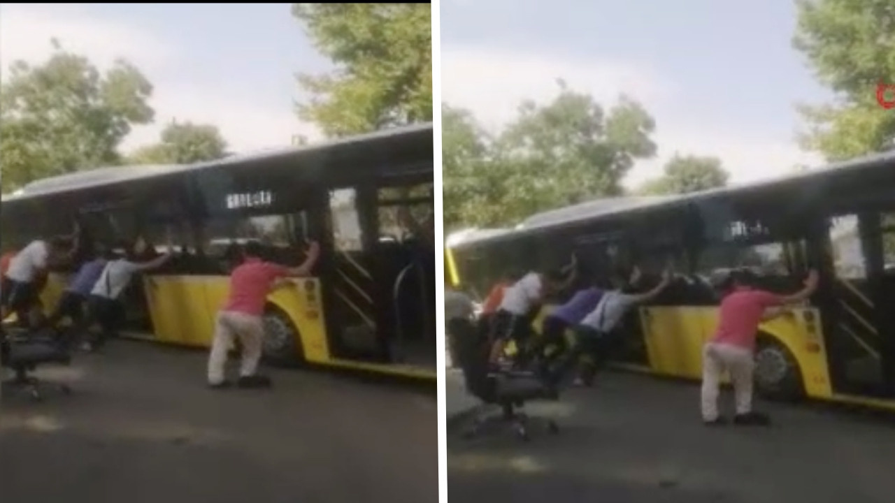 İETT otobüslerinde bir rezalet daha! Yolda asılı kaldı, vatandaş ittirdi...