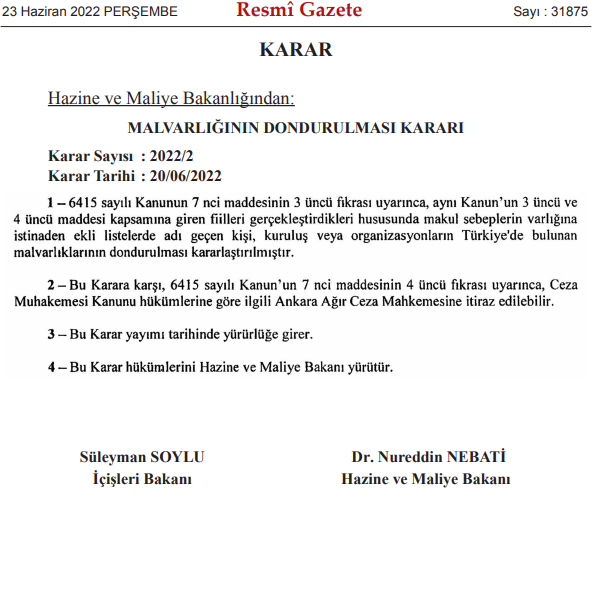 Resmi Gazete'de yayınlandı: Çok sayıda kişi ve şirketin mal varlığı donduruldu