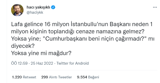 Hacı Yakışıklı'dan İmamoğlu'na 'Cenazeye neden katılmadın' sorusu: 'Lafa gelince 16 milyon İstanbullu'nun başkanı'