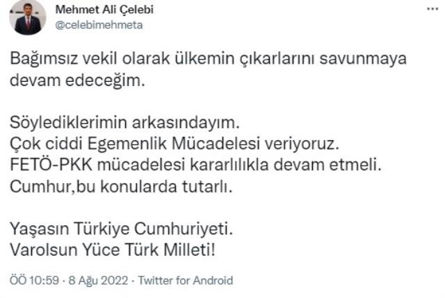 Mehmet Mehmet Ali Çelebi, AK Parti'ye katılacağı iddialarını yalanladı: Bağımsız olarak devam edeceğim