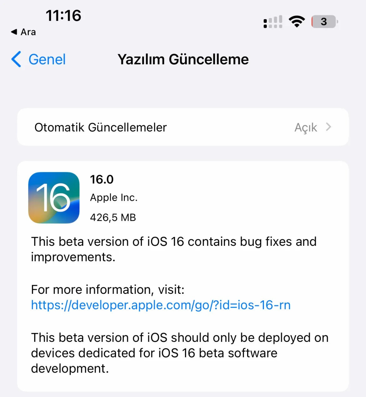 iOS 16 Beta 6 sürümü
