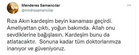 Menderes Samancılar duyurdu; ünlü oyuncu Rıza Akın hasteneye kaldırıldı. Rıza Akın beyin kanaması geçirdi