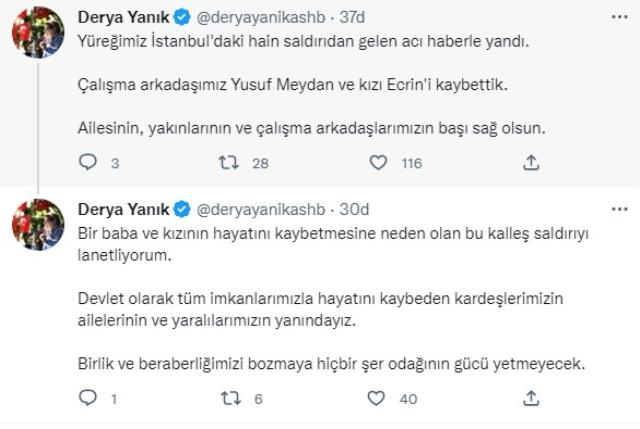 Bakan Yanık, acı haberi sosyal medyadan duyurdu: Arkadaşımızı ve kızını hain saldırıda kaybettik