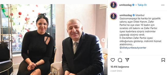 Türkiye bunu da gördü. Partiye üye ol cilt bakımını kap. Zafer Partisi Genel Başkanı Ümit Özdağ'dan çok tartışılacak Instagram paylaşımı. Partisine üye olana güzellik bedava!