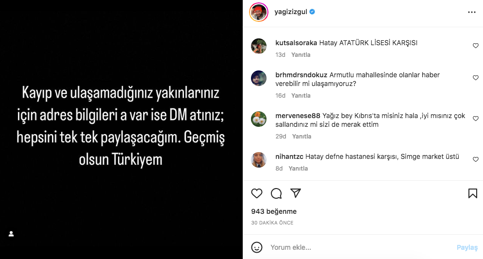 Kahramanmaraş depreminin ardından ünlülerden 'geçmiş olsun' mesajları