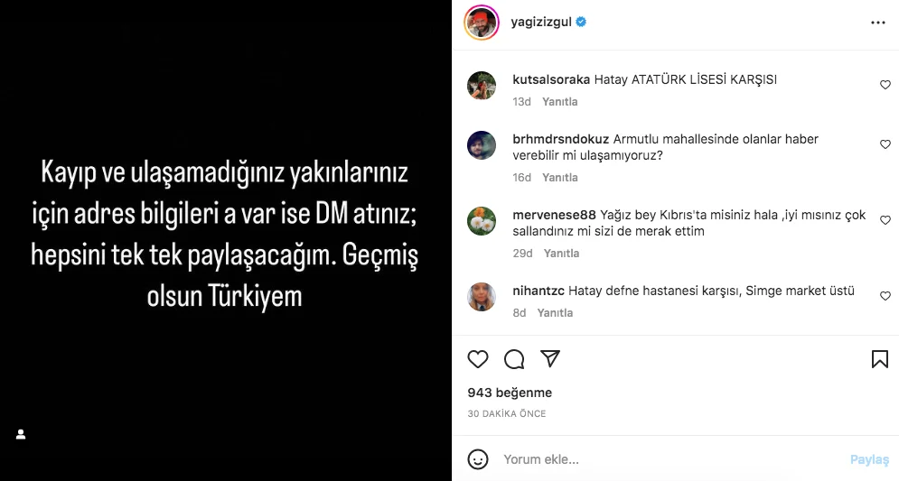 Kahramanmaraş depreminin ardından ünlülerden 'geçmiş olsun' mesajları