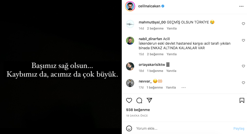 Kahramanmaraş depreminin ardından ünlülerden 'geçmiş olsun' mesajları