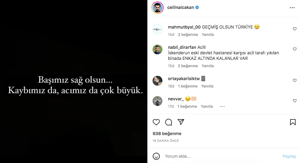 Kahramanmaraş depreminin ardından ünlülerden 'geçmiş olsun' mesajları