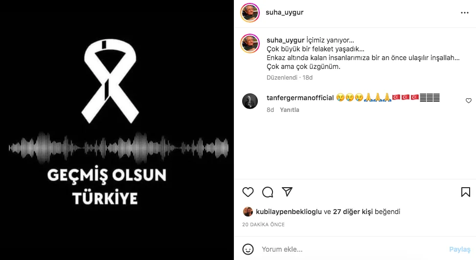 Kahramanmaraş depreminin ardından ünlülerden 'geçmiş olsun' mesajları