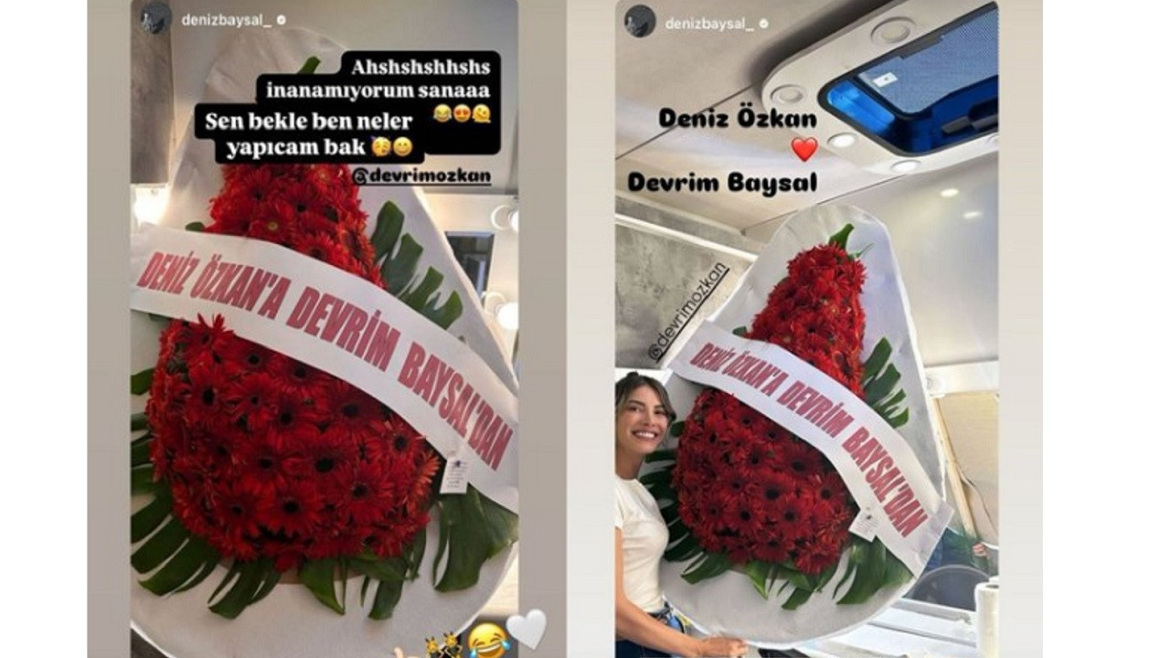 Devrim Özkan'dan eski rol arkadaşı Deniz Baysal'a sürpriz! Sete çiçek yolladı...