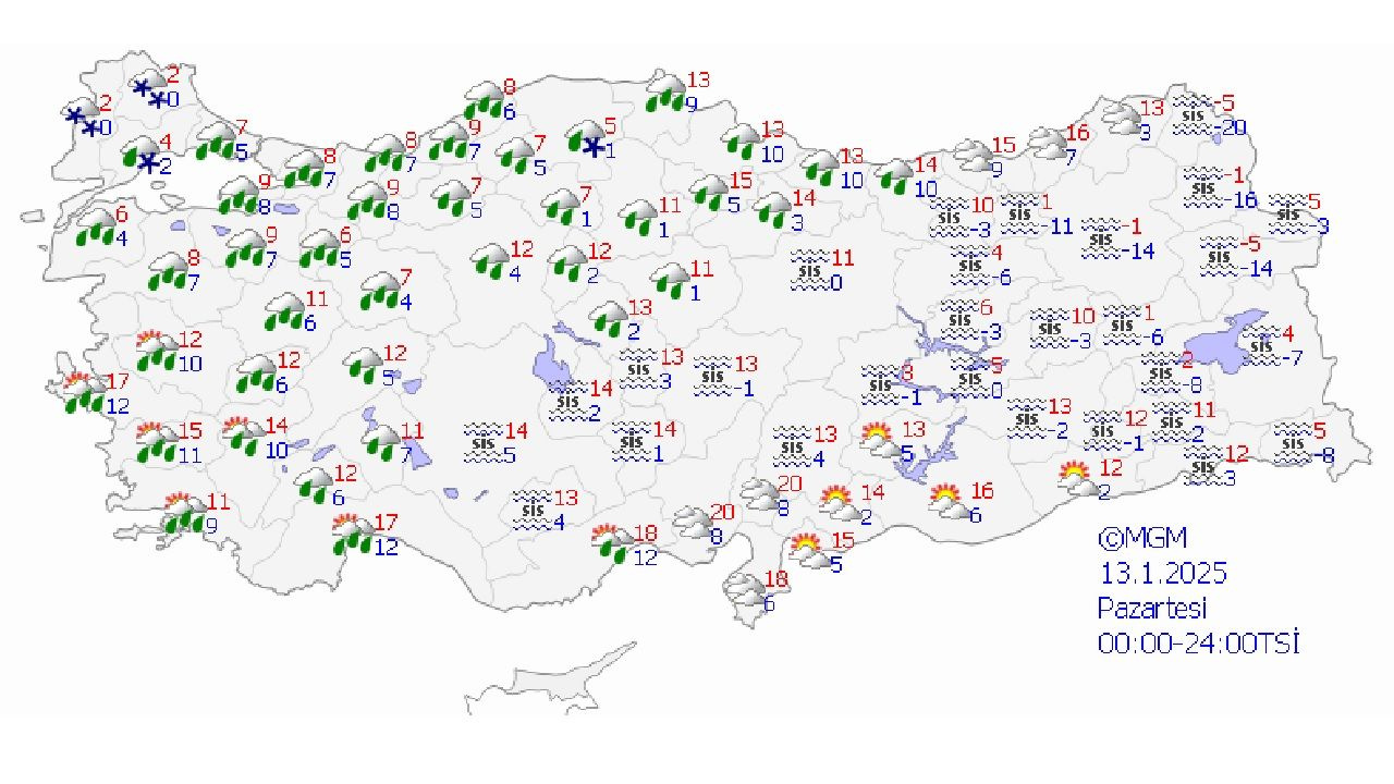13 Ocak 2025 yurt geneli hava durumu! İşte İstanbul, Ankara, İzmir ve Antalya'da beklenen sıcaklıklar...