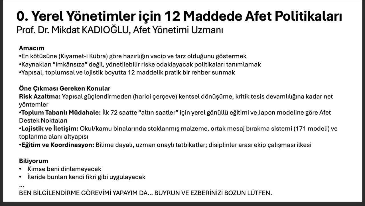 Yerel yönetimler deprem için neler yapmalı? Yazarımız Prof. Mikdat Kadıoğlu madde madde sıraladı