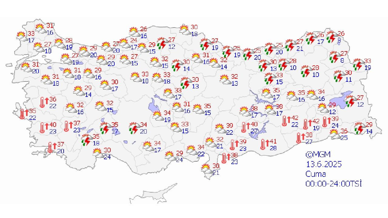 13 Haziran 2025 Türkiye genelinde sağanak yağış ve toz taşınımı bekleniyor...