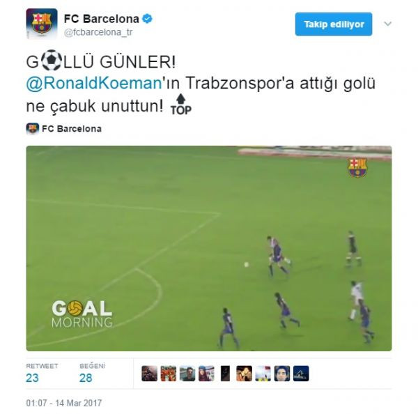 Barcelona Hollandalı'nın Trabzonspor'a yıllar önce attığı golü niye paylaştı?
